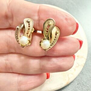Vintage Van Dell  MCM 12k gold Filled Earring With Pearl Screw Back Earrings